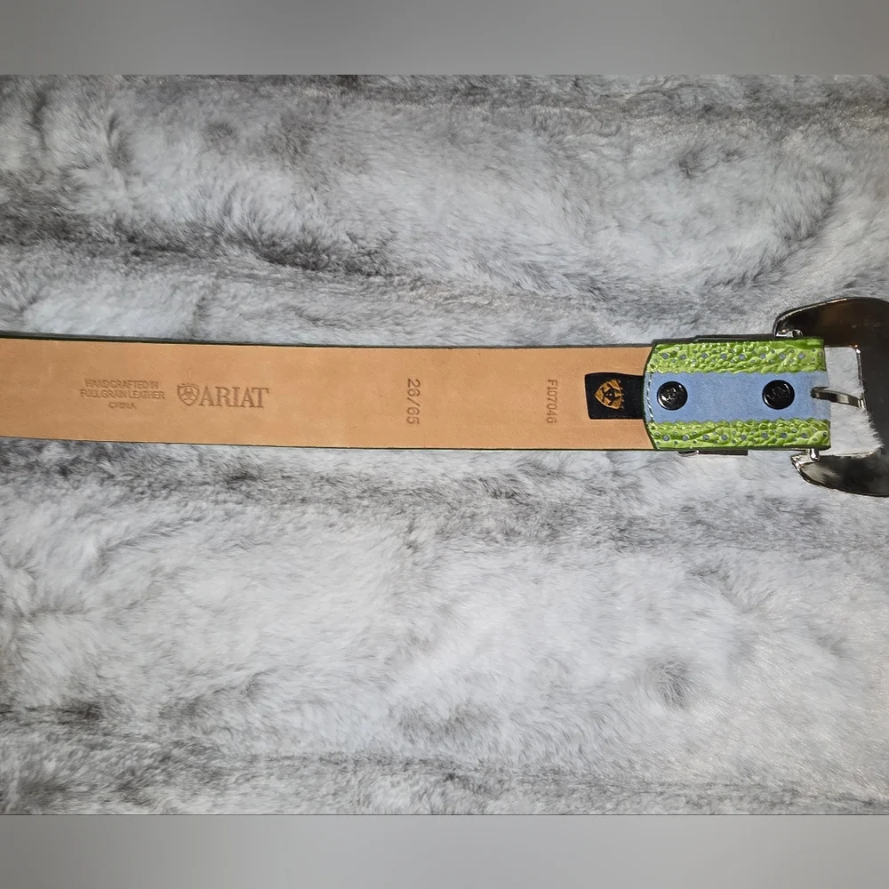 Ariat girls leather jeweled belt green and‎ blue size 26/65 F107046